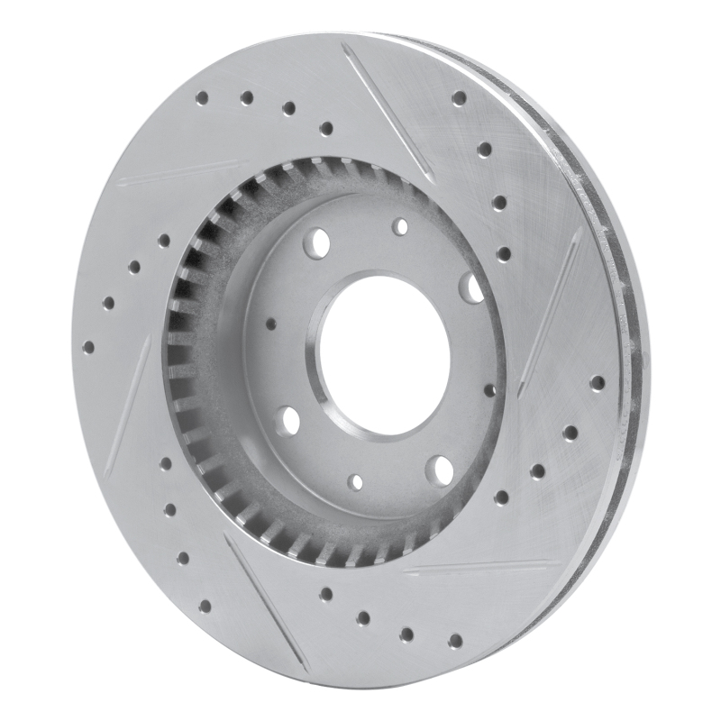 Kia Spectra5 Brake Rotor (1) - Front Left - R1 Concepts - Drilled & Slotted - Silver - `04-`09